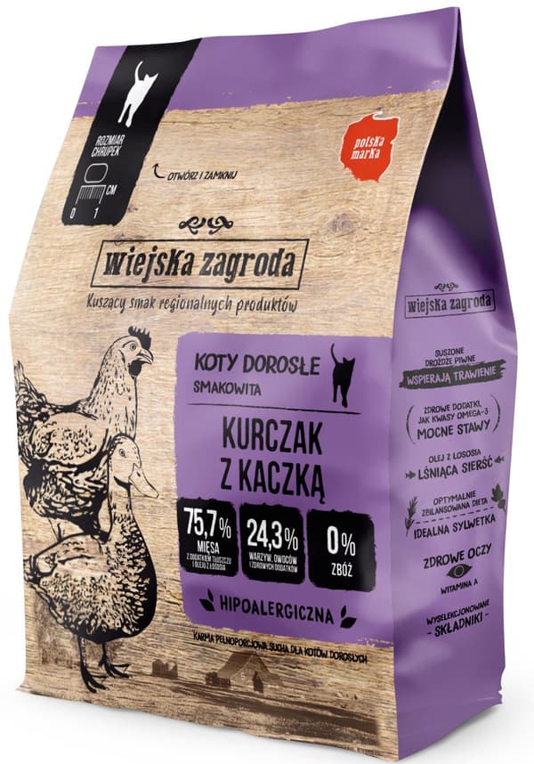 Wiejska Zagroda | Tørfoder til katte 400 g - Voksen | Kylling og and 0,4 kg
