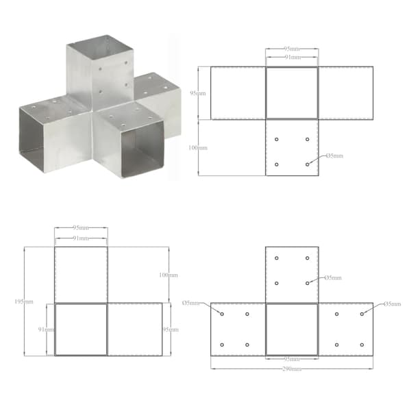 vidaXL X-formet stolpeforbindelse galvaniseret metal 91x91 mm