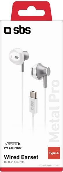SBS metalliska trådade hörlurar med USB Typ C-kontakt Vit