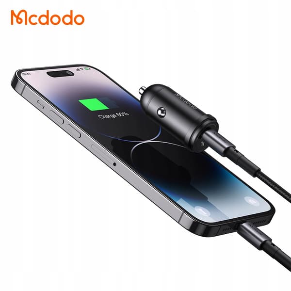 MCDODO HURTIG BILOPLADER TIL USB-C TELEFON LED + LIGHTNING-KABEL