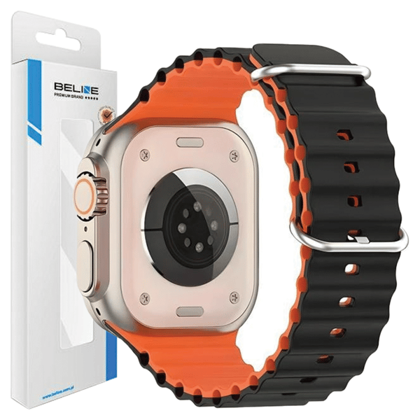 Beline Apple Watch Silikone Waves Rem 38/40/41mm Sort-Orange Æske