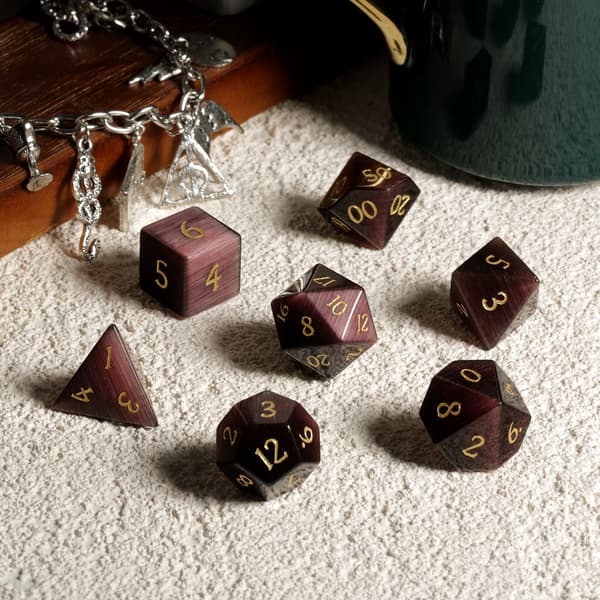 Opal Cat's Eye RPG terningsæt med 7 krystalterninger