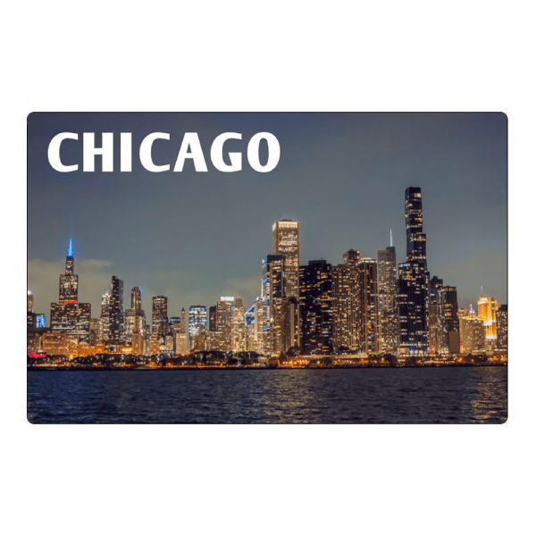 Køleskabsmagnet Chicago panorama om natten