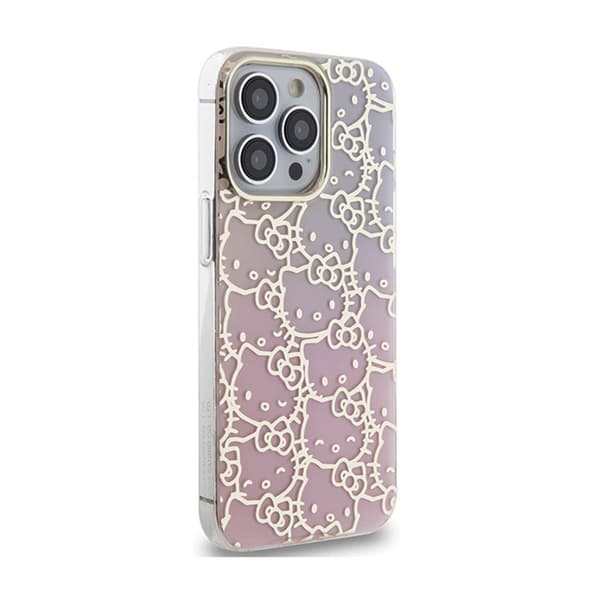Hello Kitty IML Gradient Electrop Crowded Kitty Head - iPhone 15 Pro Max -suojakuori (Vaaleanpunainen)