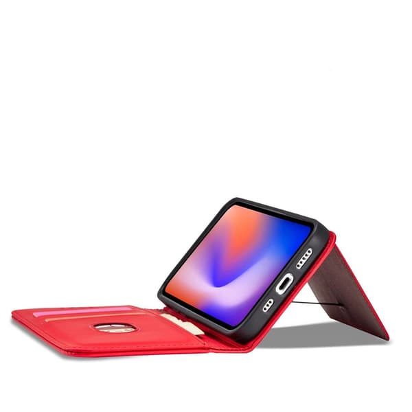 Magnetkortsfodral för iPhone 12 Pro Max plånbok korthållare stativ röd