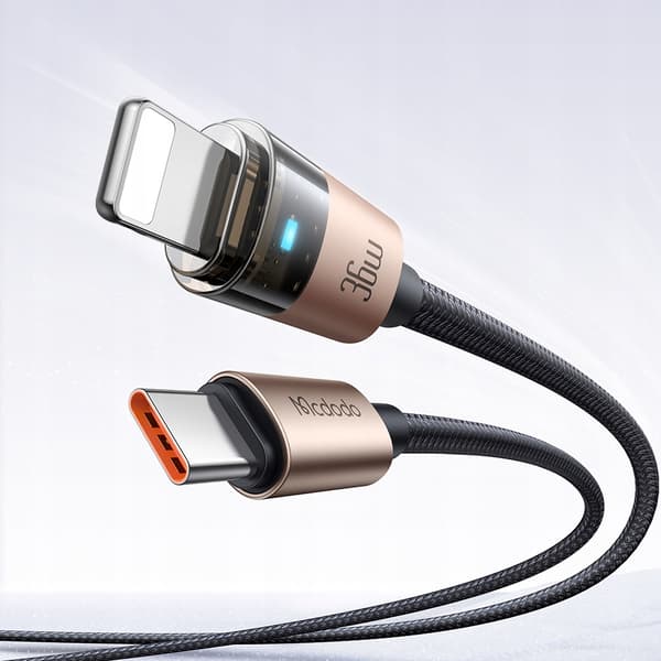 MCDODO USB-C-KABEL SNABBLADDNING FÖR IPHONE LIGHTNING 36W 1M LED GULD
