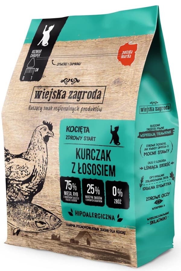 Wiejska Zagroda | Tørfoder til katte 400 g - Killinger | Kylling med laks 400 g