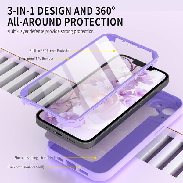 SILIKONE ETUI TIL APPLE IPHONE 14 LILLA 360° A2882 A2649 A2881 A2884