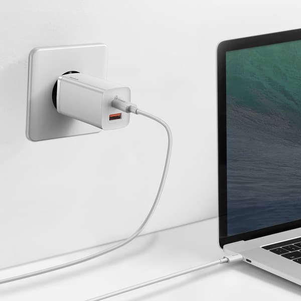 Baseus GaN2 Lite vægoplader, USB + USB-C, 65W, EU (hvid)