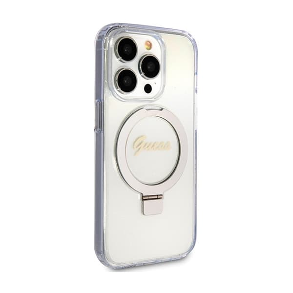 Guess Ring Stand Script Glitter MagSafe - iPhone 15 Pro-skal (genomskinligt)