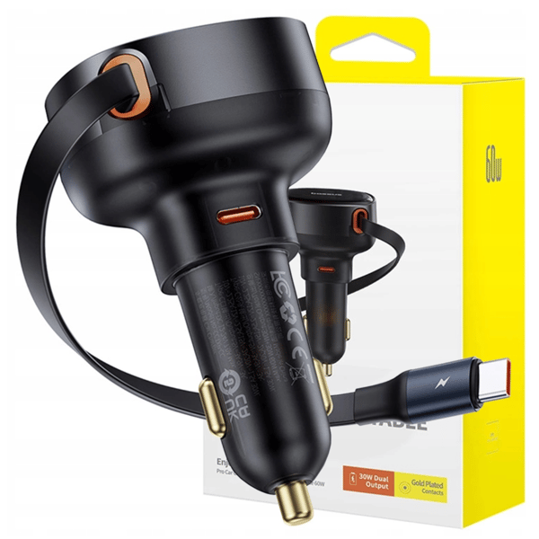Baseus Enjoyment Pro biloplader med USB-C-kabel, 60W (sort)