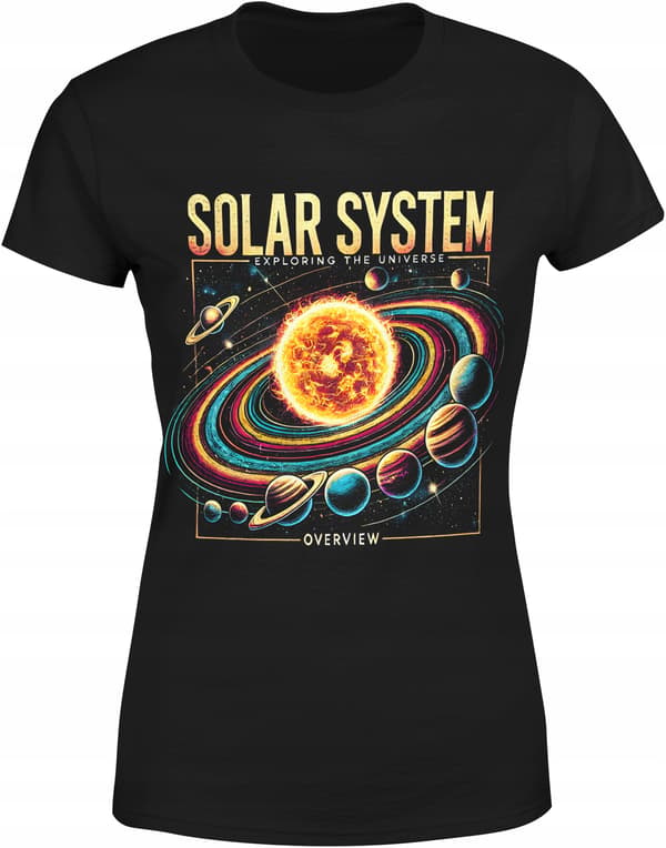 DAM-T-SHIRT MED RYMDSOLSYSTEM-TRYCK