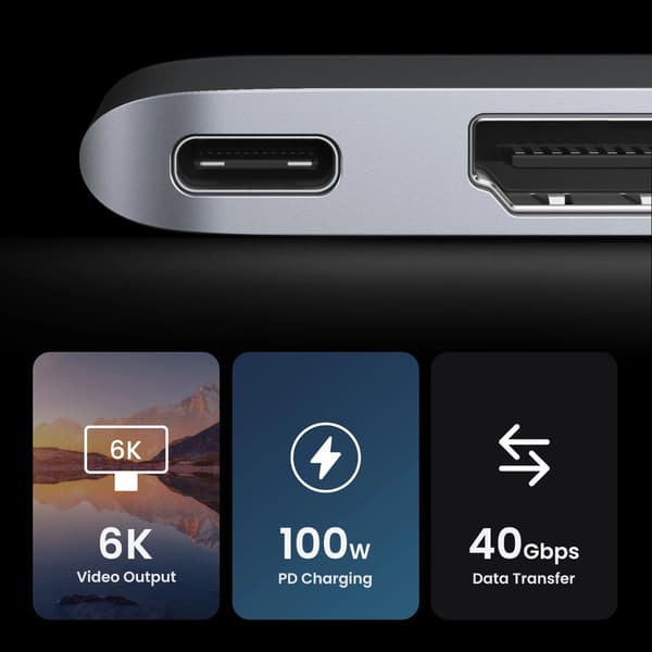 HUB Ugreen CM380 2xUSB C - HDMI/2xUSB 3.0/SDTF/USB C PD - grå