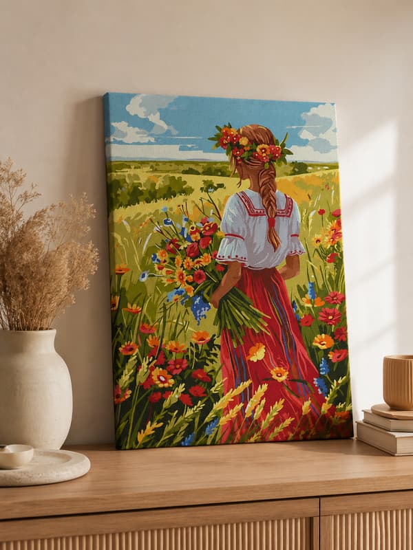 MALING EFTER TAL MED RAMME Billeder til maleri - Høstpige 40x50 cm
