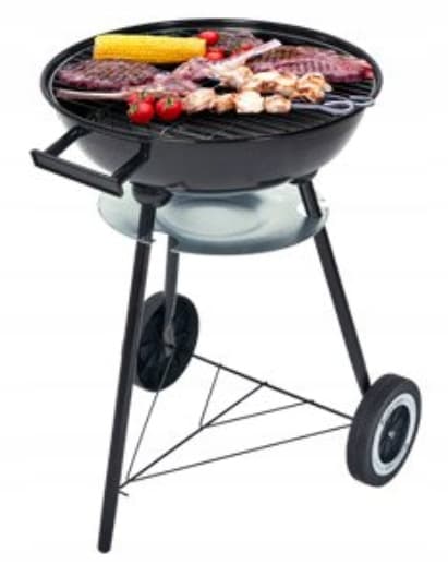 Kolgrill med hyllplan, hjul och lock