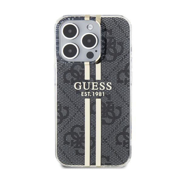 Guess IML 4G Guldstribet - iPhone 15 Pro Etui (Sort)