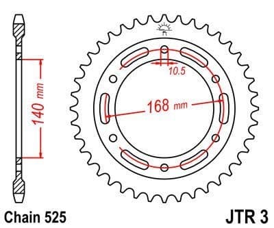 JT R3-42 stål baghjul, 42T, størrelse 525