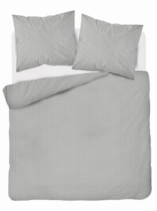 Satin Sengesæt 220x200 Glat Stribet Premium Lysegrå