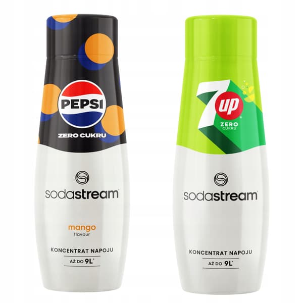 Set med 2 Sodastream-koncentrat och sirap. Pepsi MAX Mango Zero + 7Up gratis