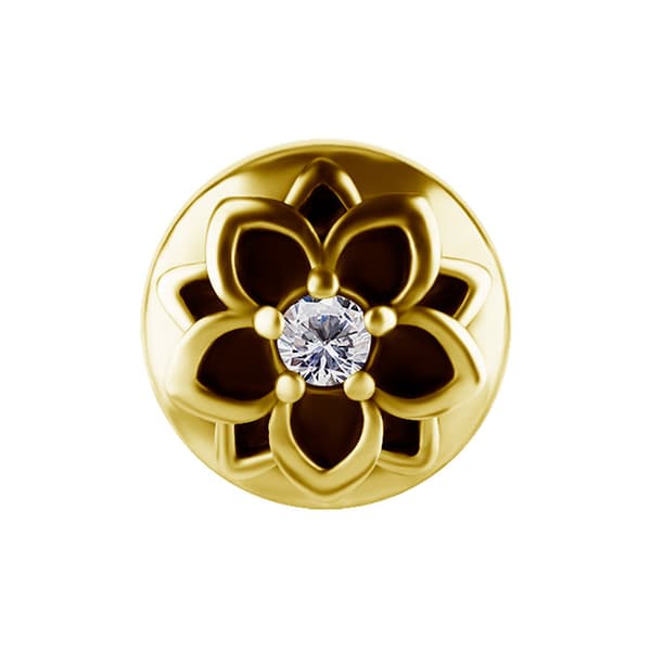Trycklock - blomma med vit zirkon - CoCr NF - guld - PI-020