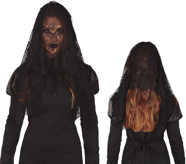 Svart spetsslöja Halloweenkostym