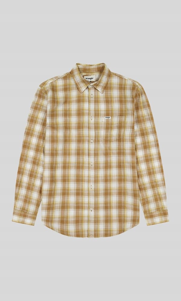Wrangler skjorte med 1 lomme, Dijon-bomuldsskjorte, ternet, regulær pasform, M