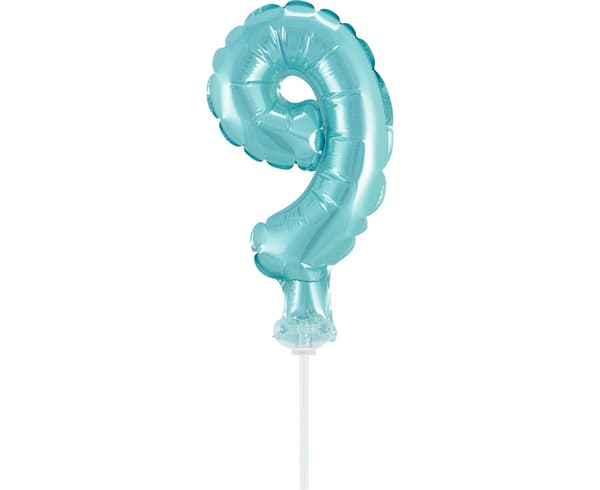 Folieballon til kage Nummer 9 blå 1 stk.