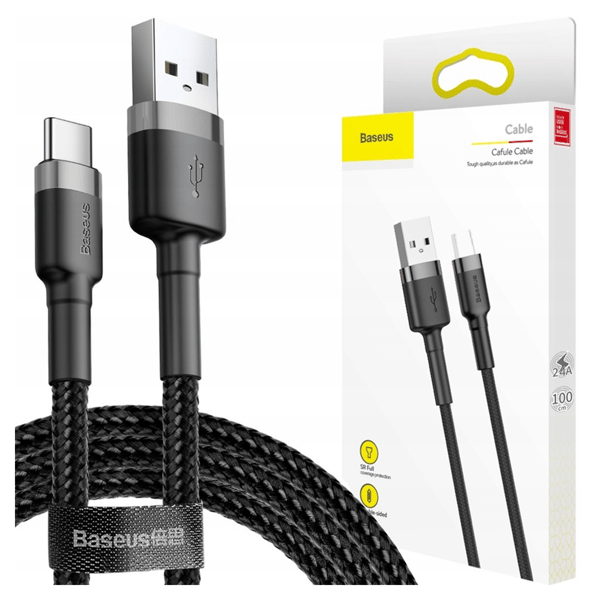 Baseus Cafule 2A USB til USB-C Kabel 3m (Grå-Sort)