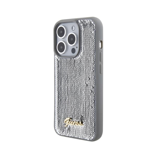 Guess Sequin Script Metal - iPhone 15 Pro cover (sølv)