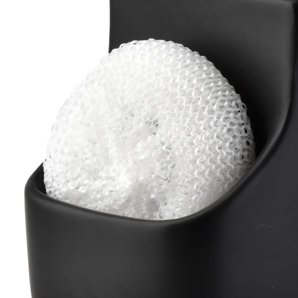 Opvaskemiddeldispenser med svampeholder og svamp, sort keramisk, 400 ml