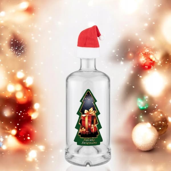 TADEK flaska 500ml JULGRANSETIKETT HATT Flaskor för julklapp 0,5l