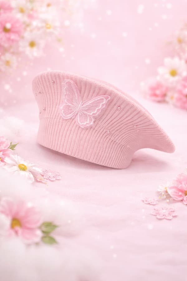 Pigebaskerhat 52-56 sommerfugleperler elegant FORÅRSLYS ROSA