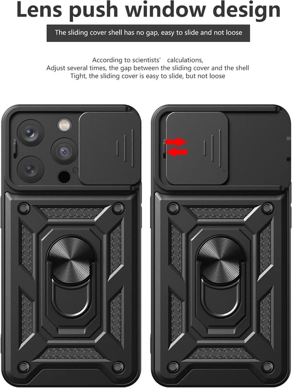 ARMORED ETUI TIL APPLE IPHONE 14 PRO SORT KAMERABESKYTTELSE MED RING