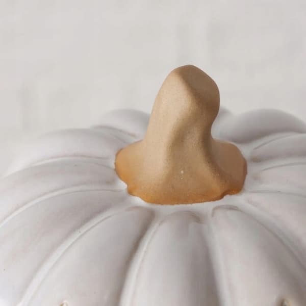 Græskar LED-lanterne, porcelæn, hvid, dekorativ til Halloween og efterår