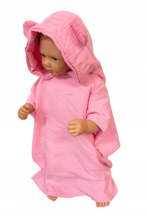 Barnens muslinkappa 86-104 strandponcho rosa