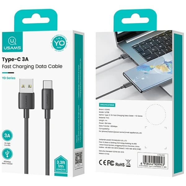 USAMS YD-serien SJ708-kabel 18W 3A USB-A til USB-C 1m hvid