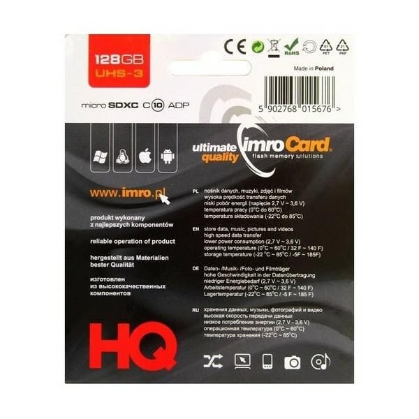 MicroSDXC 128 GB Imro+ adp10C UHS-3 minneskort