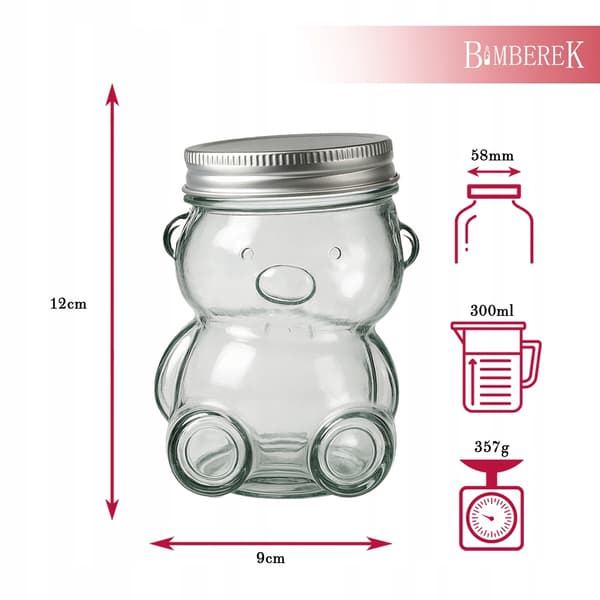 Glaskrukke Bamse 300ml 4 stk. Bryllup Dåb Nadver til honningmarmelade