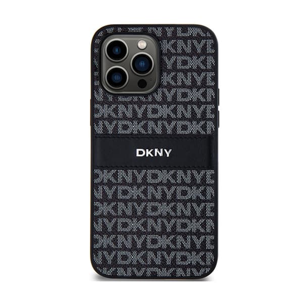 DKNY Læder Mono Stripe & Metal Logo - iPhone 14 Pro Max Etui (Sort)