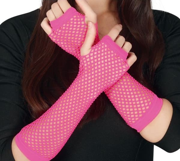Rosa Neon Disco Mesh Handskar 80-tal