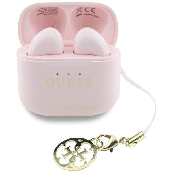 Guess Glossy Effect Printed Classic Logo & Charm Pink TWS Hovedtelefoner