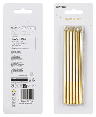 Glatte guld fødselsdagslys 14 cm 12 stk.