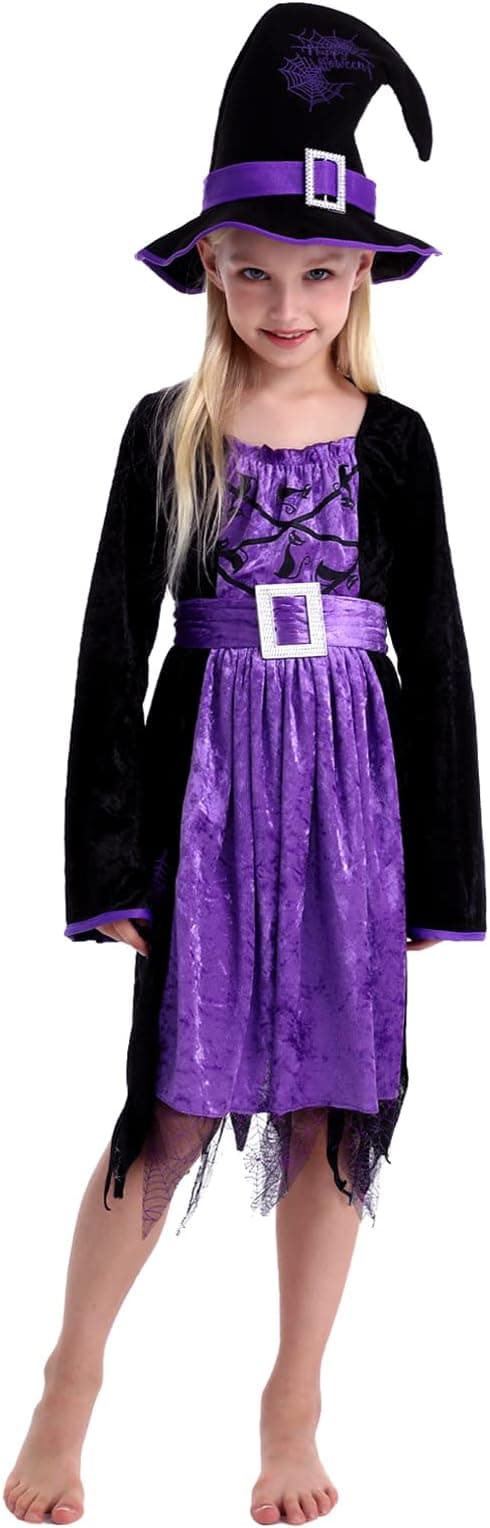 HALLOWEEN HÄXA LILA KLÄNNING MED HATT 3-4 ÅR Dräkt