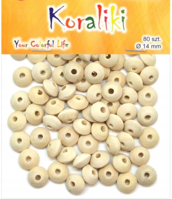 Flata träpärlor 14 mm, 80-pack