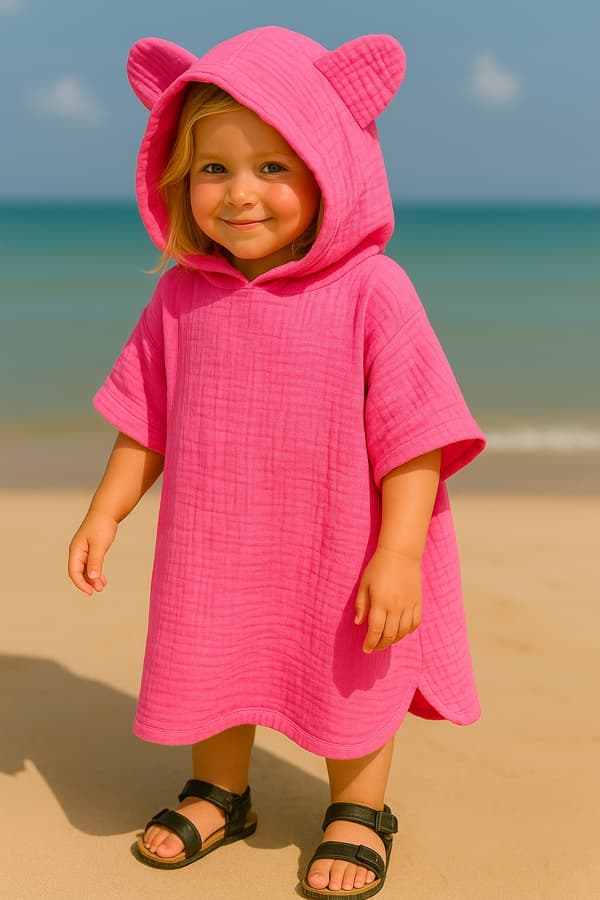 Børne MUSLIN KAP 110-116 Børne PONCHO til stranden PINK