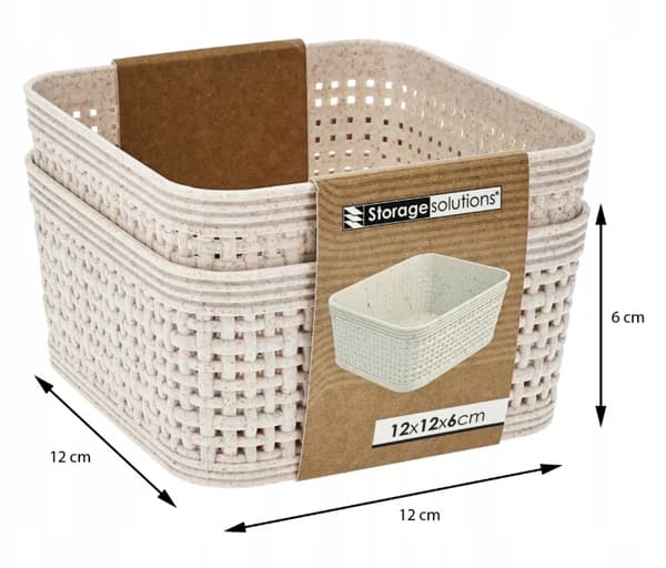 Förvaringskorgar, set om 2, plast, beige, 12x12x6cm