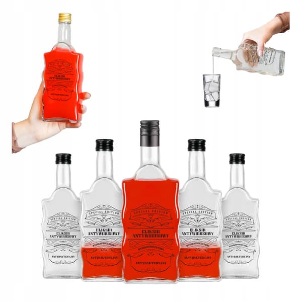FALA Glasflaske 0,5l Med Tryk ANTIVIRUS ELIXIR til vodka hjemmebrænder
