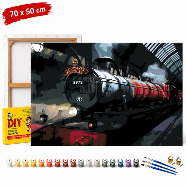Mal efter tal billede med ramme Express Hogwarts om natten 70x50 cm