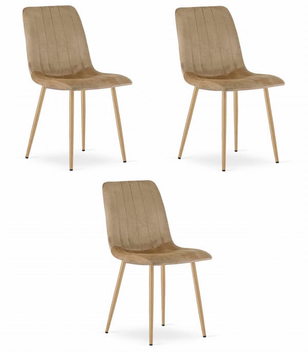 LAVA stol - brun sammet / träfärgade ben x 3