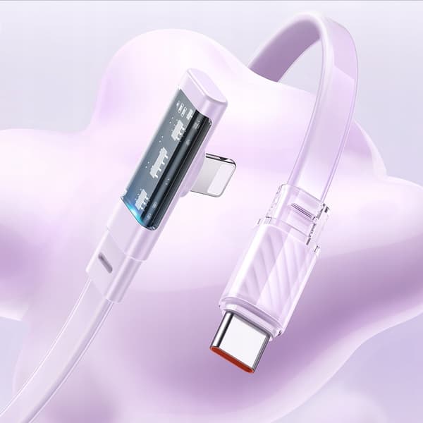 MCDODO Vinklet USB-C Lightning fladkabel 36W til iPhone 13/14, lilla, 2M
